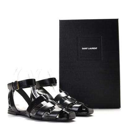 Saint Laurent Calfskin Oak Flat Sandals 37 Black 8 of 8