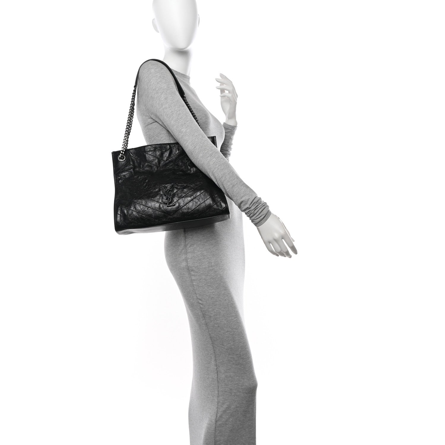 Saint Laurent Crinkled Calfskin Matelasse Monogram Medium Niki Shopper Tote Black 2 of 10