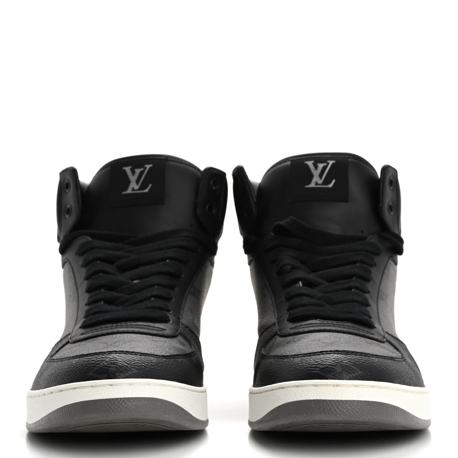 Louis Vuitton Calfskin Monogram Eclipse Mens Rivoli High Top Sneakers 9 Black Grey 3 of 10