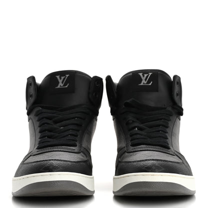 Louis Vuitton Calfskin Monogram Eclipse Mens Rivoli High Top Sneakers 9 Black Grey 3 of 10