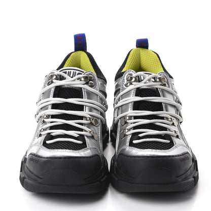 Gucci X SEGA Metallic Calfskin Mesh Womens Flashtrek Sneakers 36 Silver Black 2 of 9