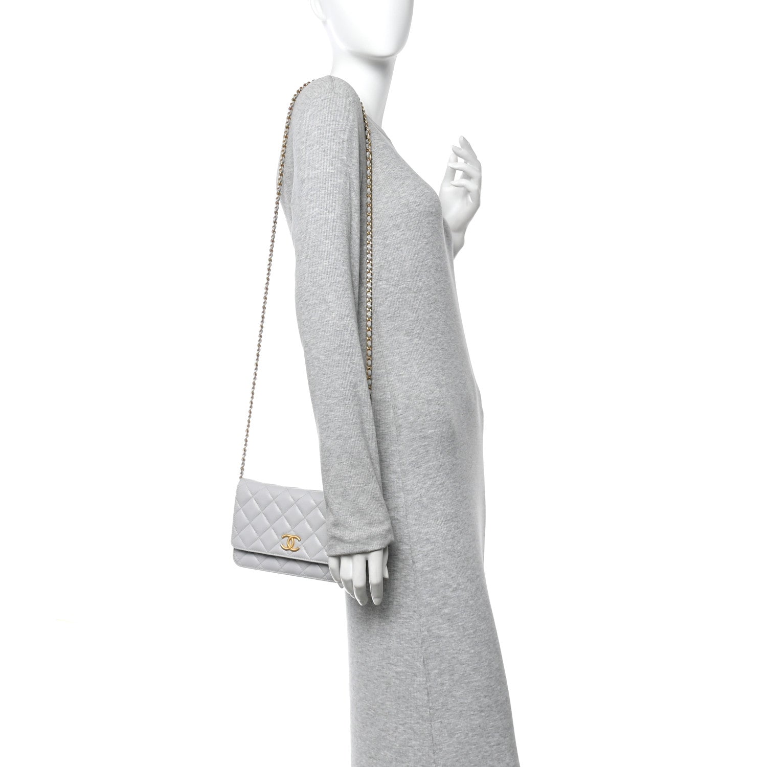 Chanel Caviar Quilted Textured CC Wallet on Chain WOC Grey 2 of 12