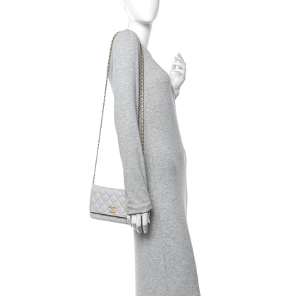 Chanel Caviar Quilted Textured CC Wallet on Chain WOC Grey 2 of 12