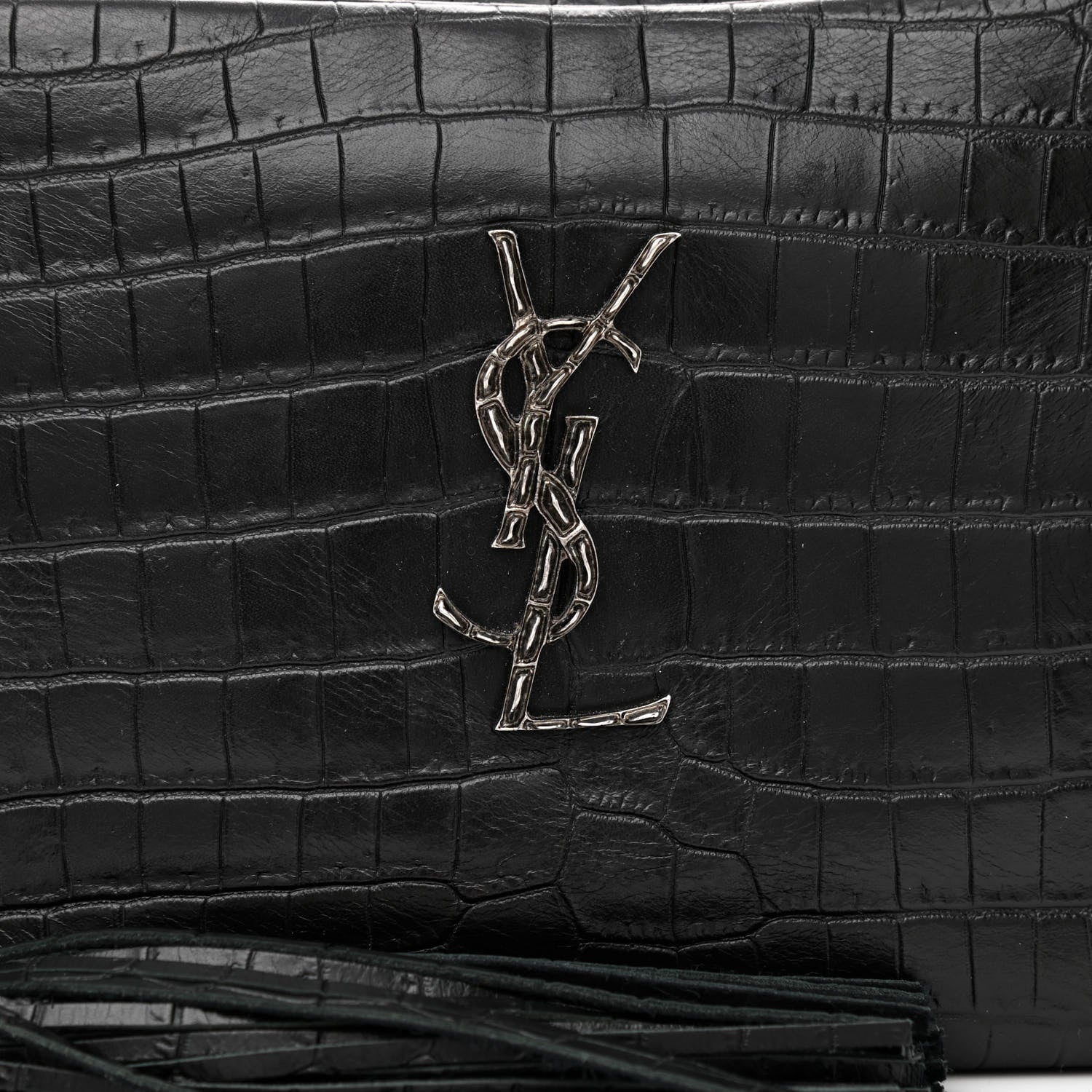 Saint Laurent Calfskin Crocodile Embossed Monogram Lou Camera Bag Black 8 of 10