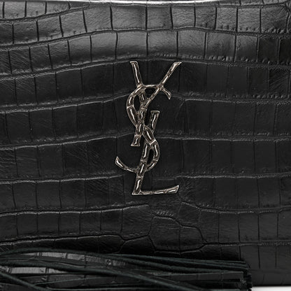 Saint Laurent Calfskin Crocodile Embossed Monogram Lou Camera Bag Black 8 of 10