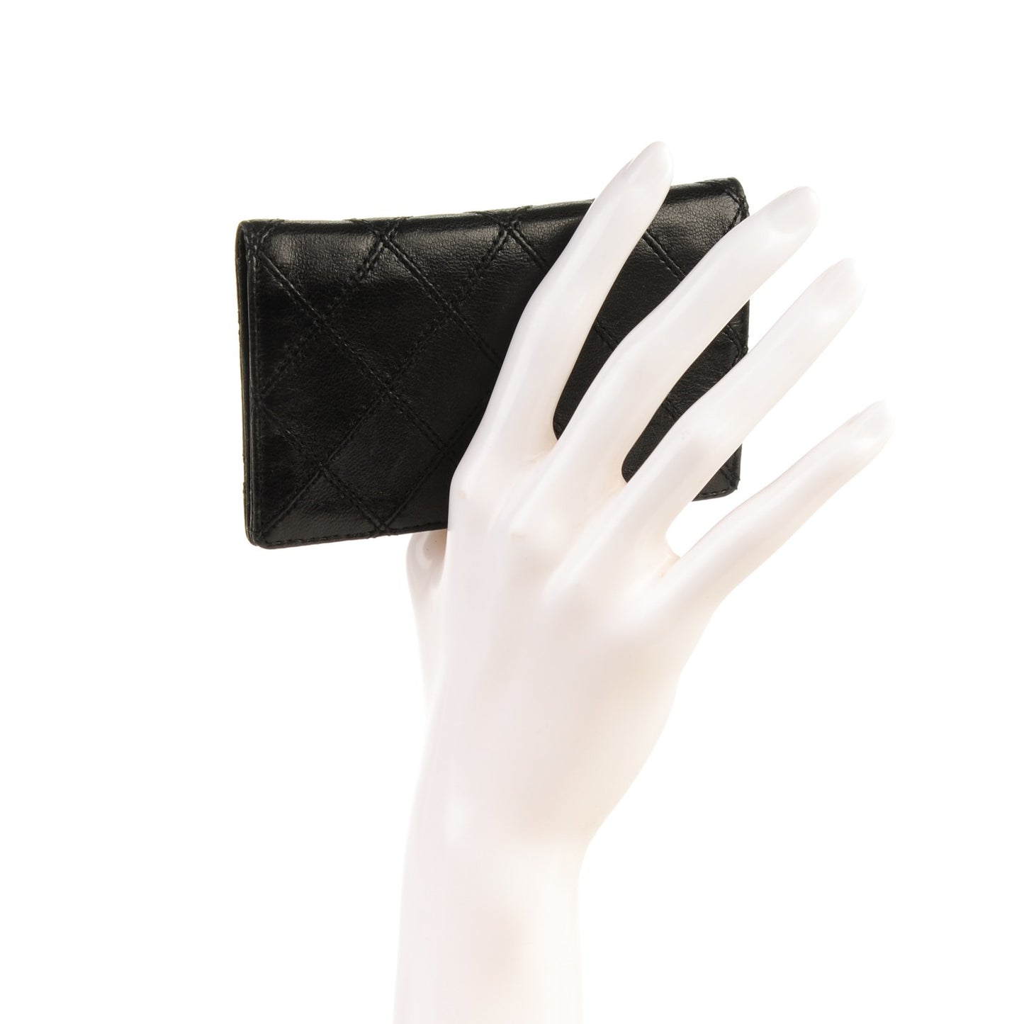 Calfskin Diamond Stitched Card Holder Wallet Black