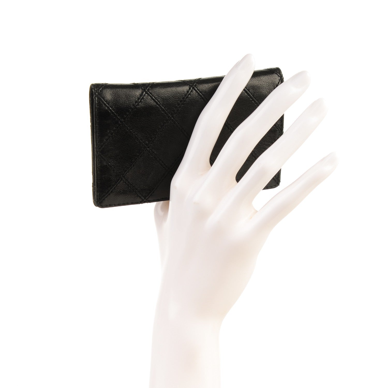 Chanel Calfskin Diamond Stitched Card Holder Wallet Black 2 of 7