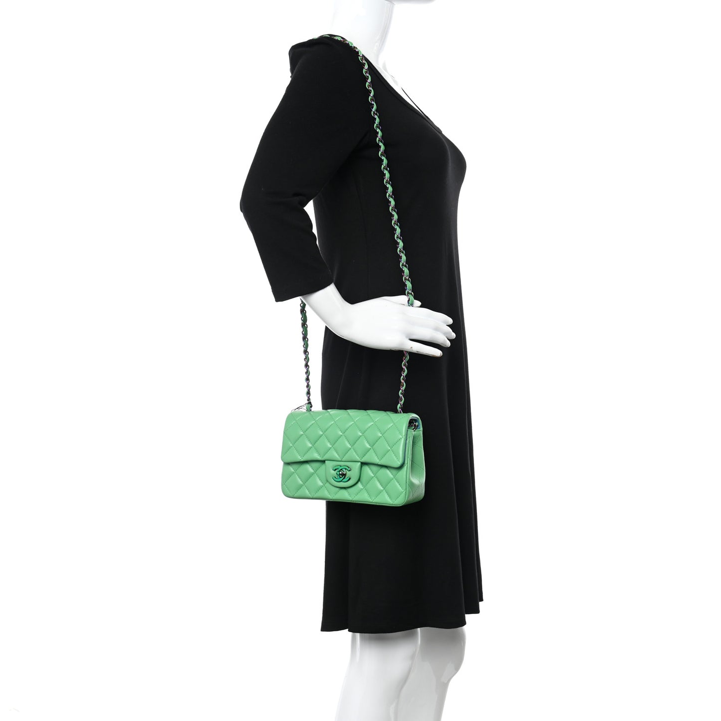 Lambskin Quilted Mini Rectangular Flap Green Blue