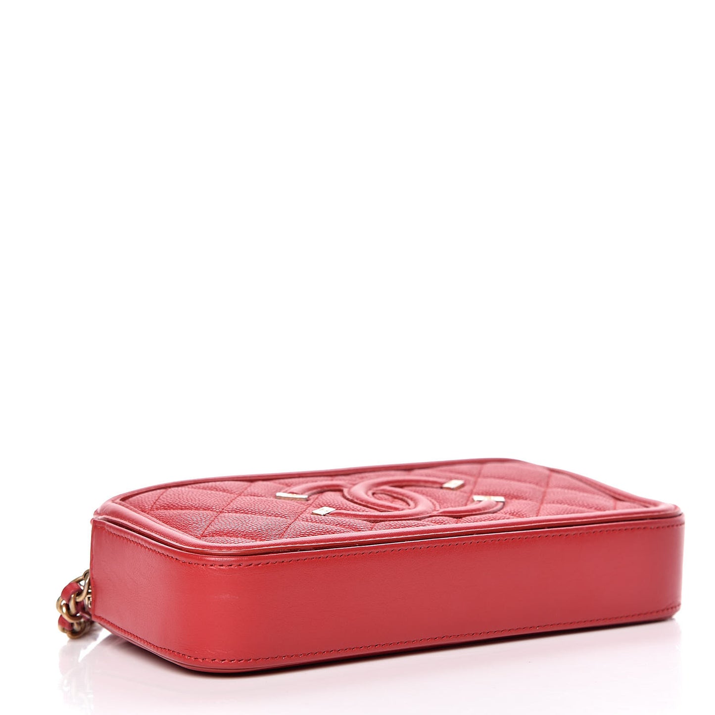 Caviar Quilted CC Filigree Clutch With Chain Red
