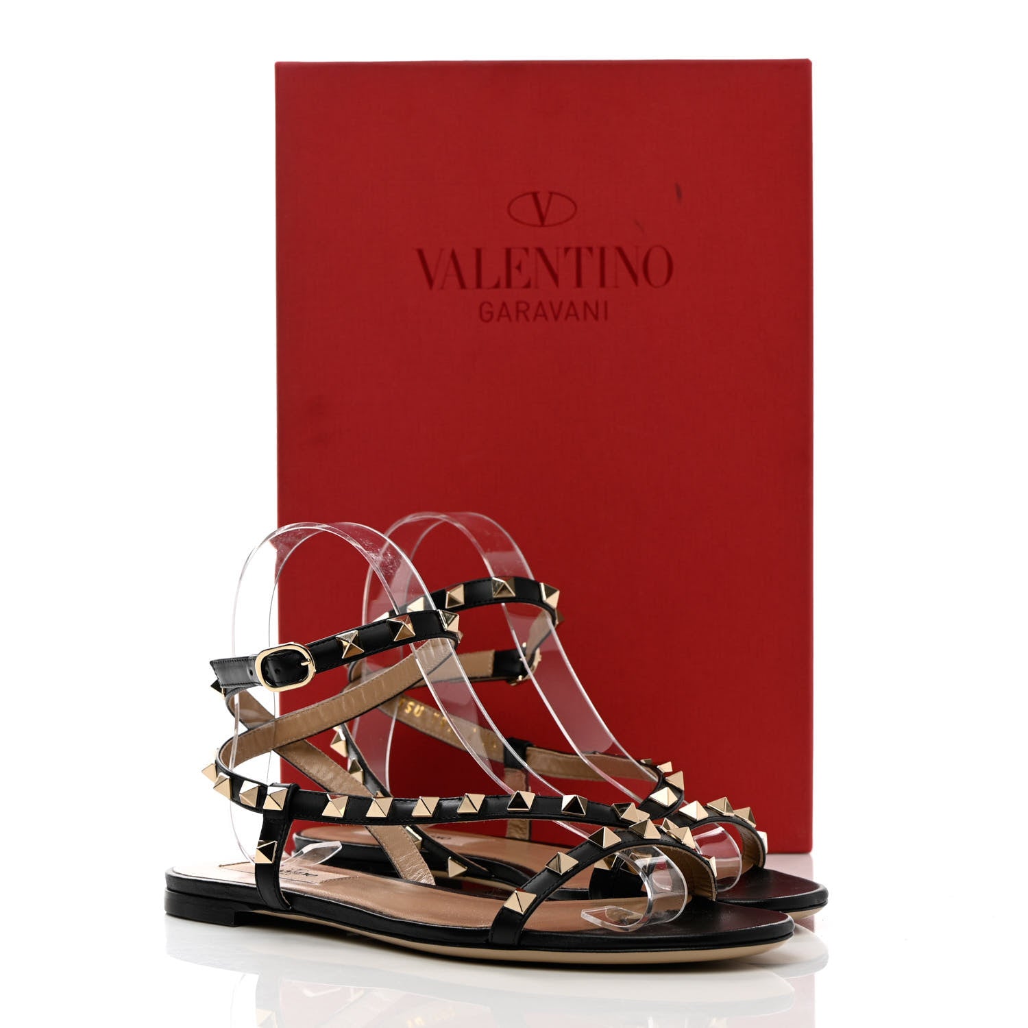 Valentino Garavani Calfskin Rockstud Cross Ankle Wrap 5mm Sandals 36 Black 11 of 11