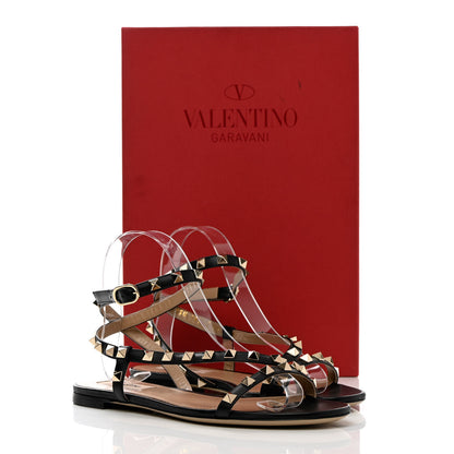 Valentino Garavani Calfskin Rockstud Cross Ankle Wrap 5mm Sandals 36 Black 11 of 11