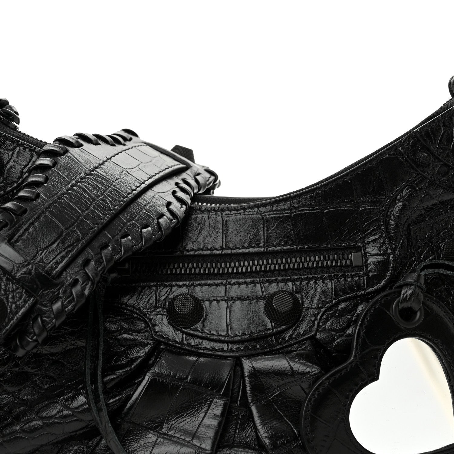 Balenciaga Extra Supple Calfskin Crocodile Embossed Monochrome Small Le Cagole Shoulder Bag Black 8 of 10