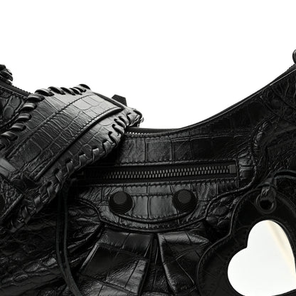 Balenciaga Extra Supple Calfskin Crocodile Embossed Monochrome Small Le Cagole Shoulder Bag Black 8 of 10