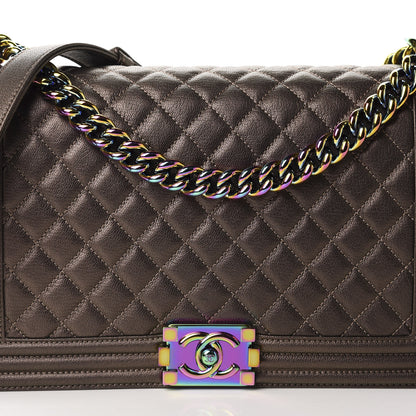 Chanel Iridescent Goatskin Quilted New Medium Boy Flap Dark Gold 10 of 10