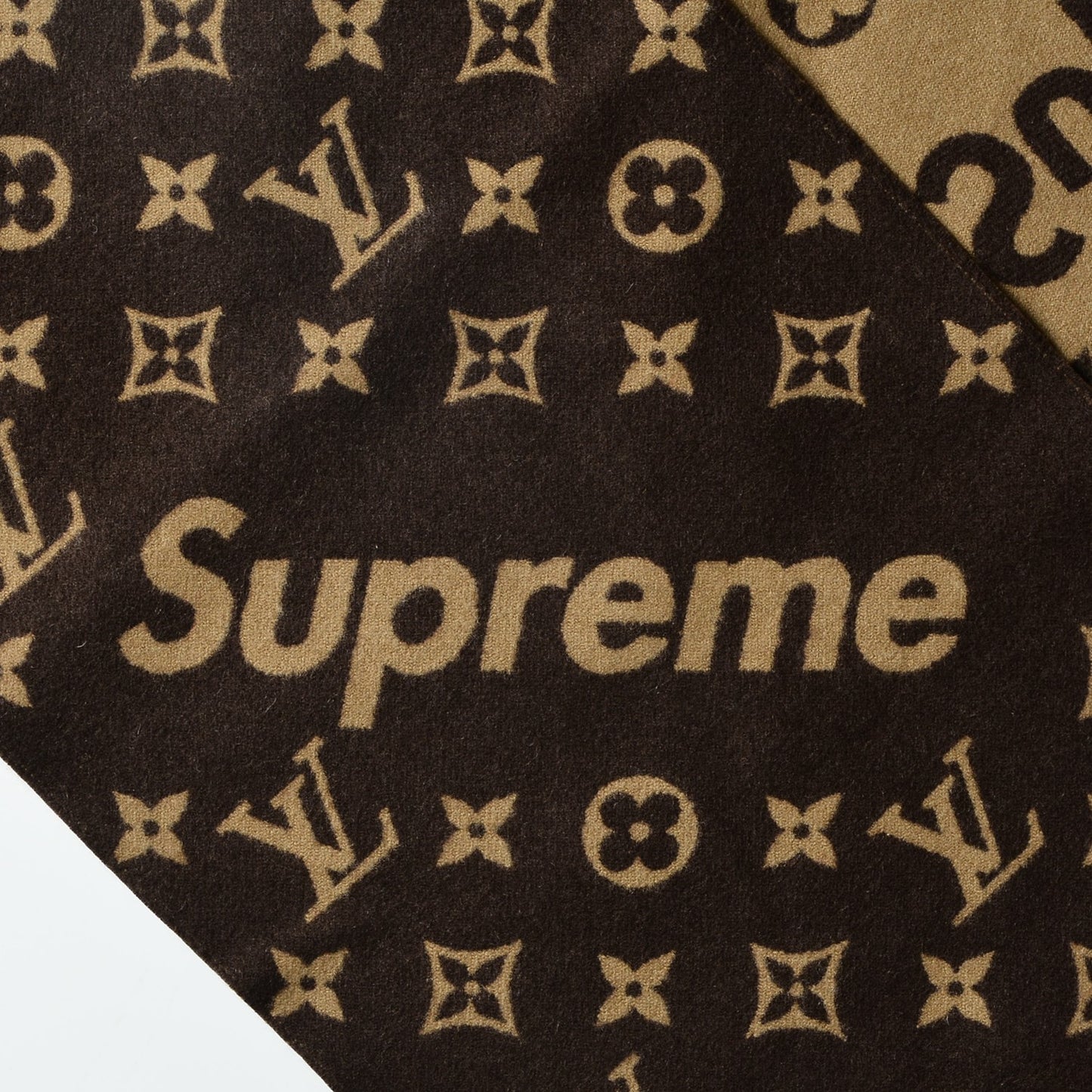 X SUPREME Wool Cashmere Monogram Scarf Brown