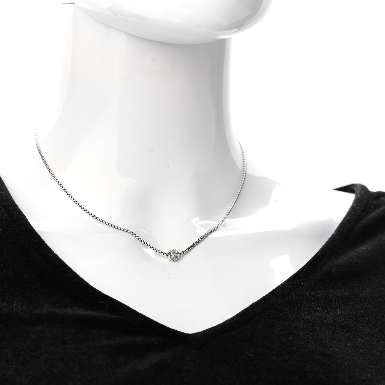 David Yurman Sterling Silver 18K White Gold Diamond Pave Ball Box Chain Necklace 2 of 5