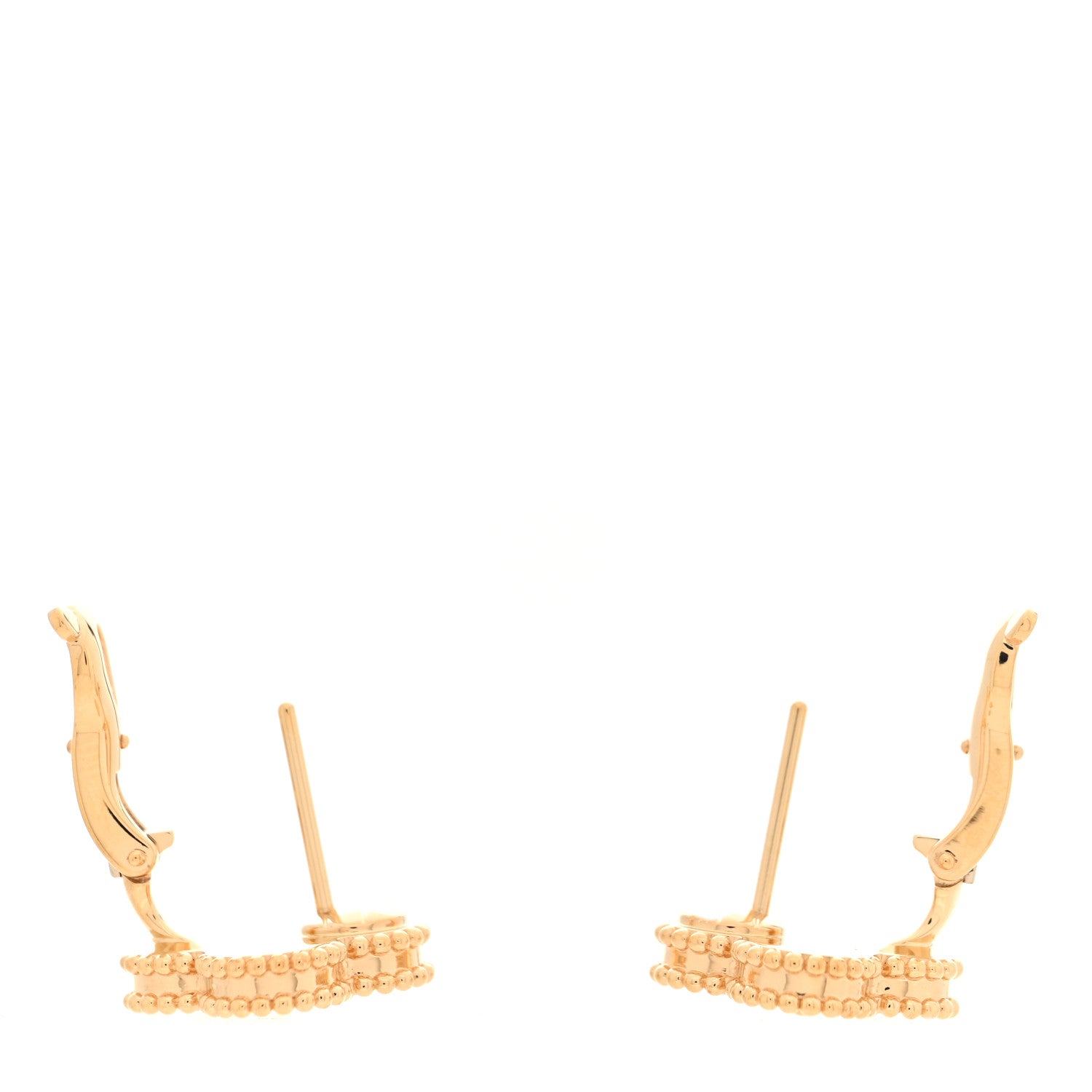 Van Cleef & Arpels 18K Yellow Gold Guilloche Vintage Alhambra Earrings 3 of 5