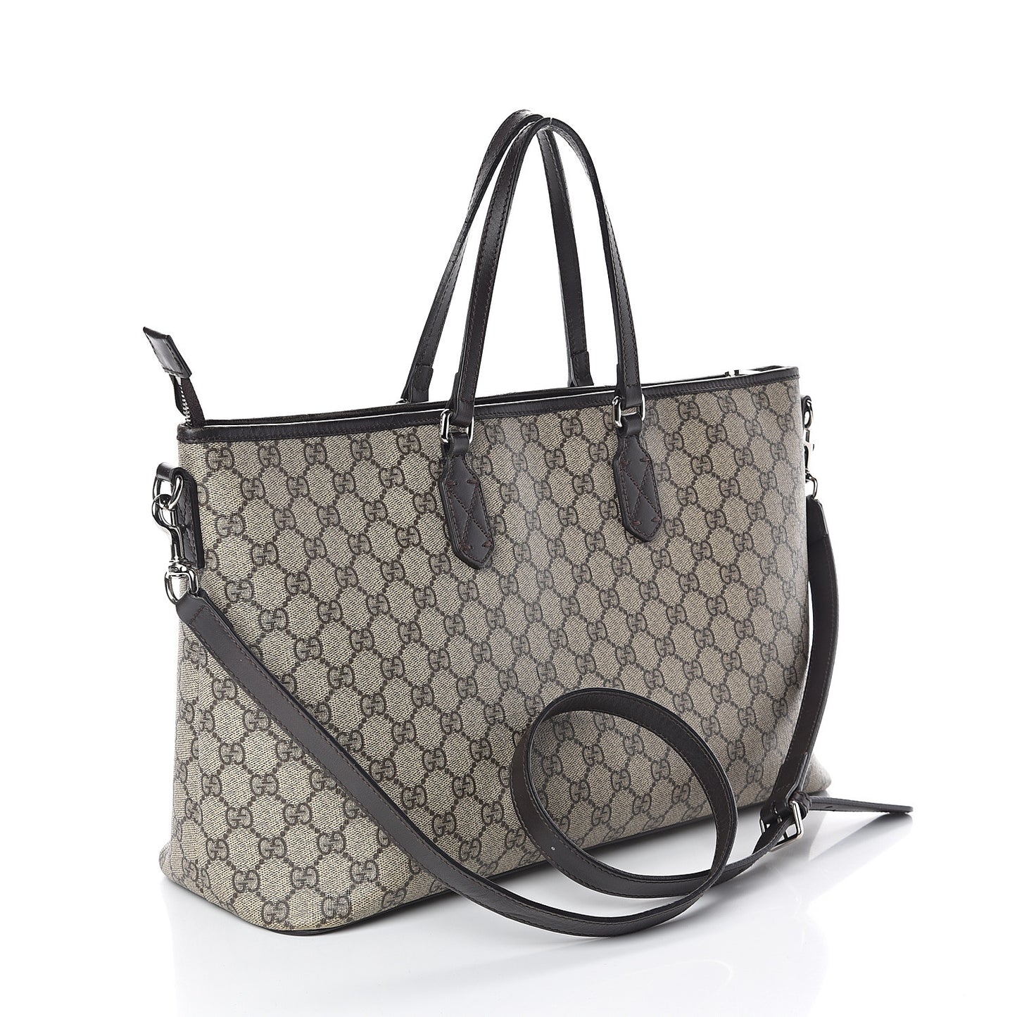 GG Supreme Monogram Medium Zippered Tote Dark Brown