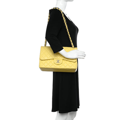 Chanel Caviar Quilted Jumbo Double Flap Yellow 2 of 11