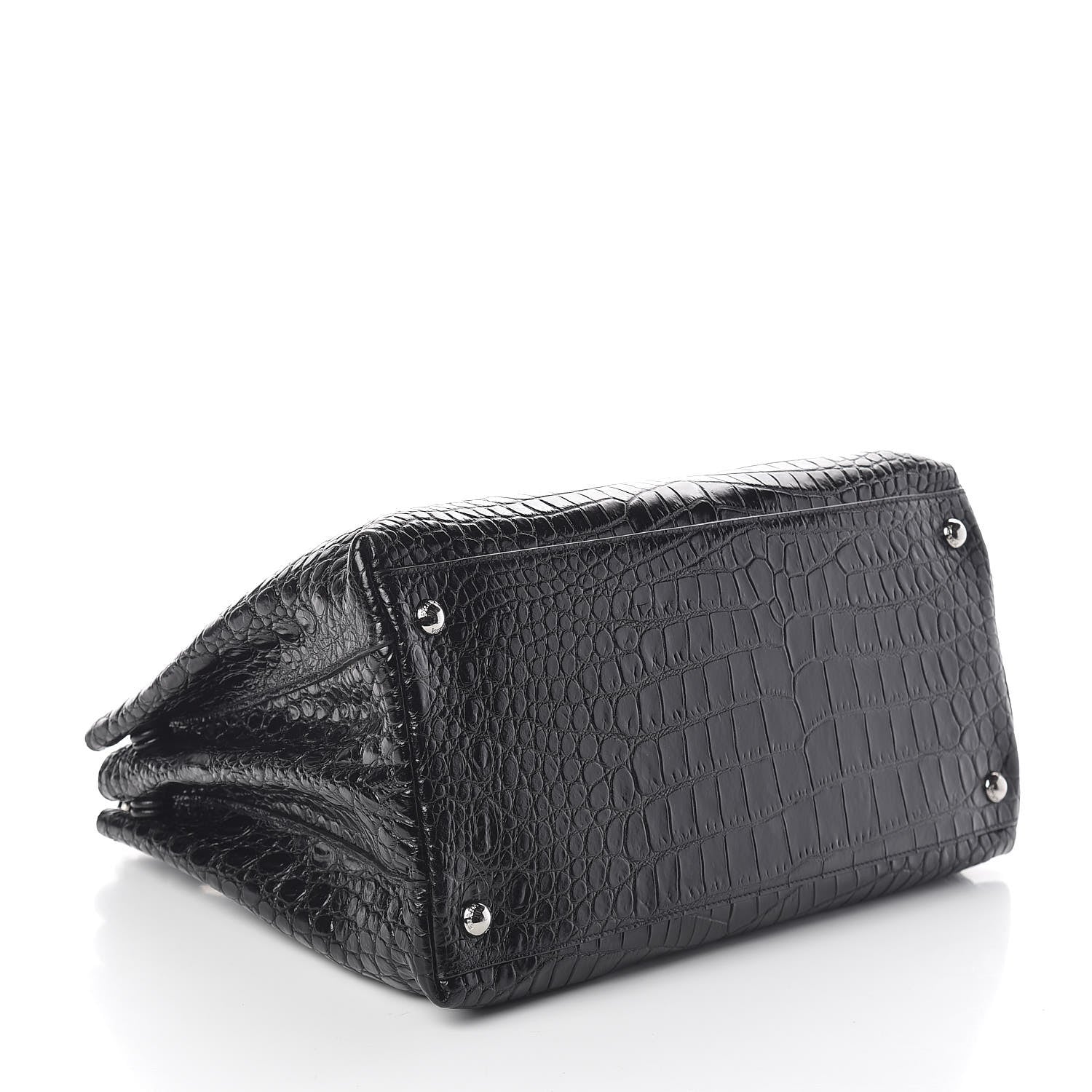 Prada Calfskin Crocodile Embossed Tote Black 4 of 9