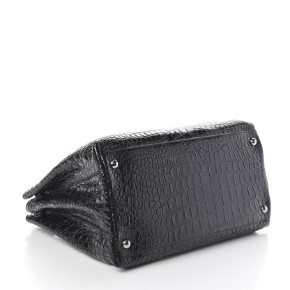 Prada Calfskin Crocodile Embossed Tote Black 4 of 9