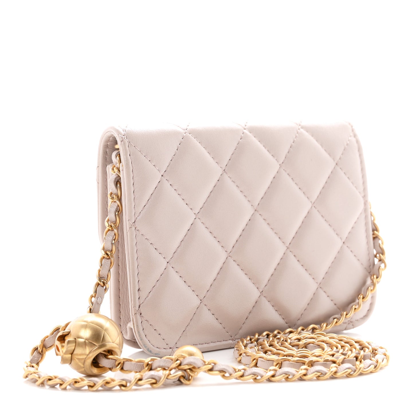 Lambskin Quilted CC Pearl Crush Wallet on Chain WOC Light Purple