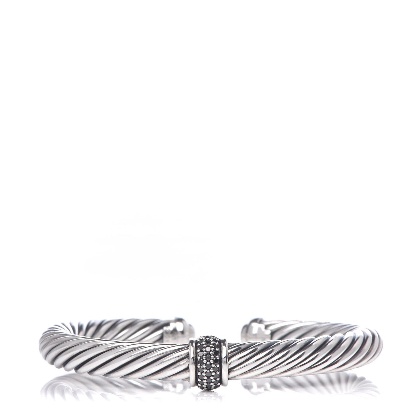 Sterling Silver Black Diamond 7mm Cable Classics Station Bracelet