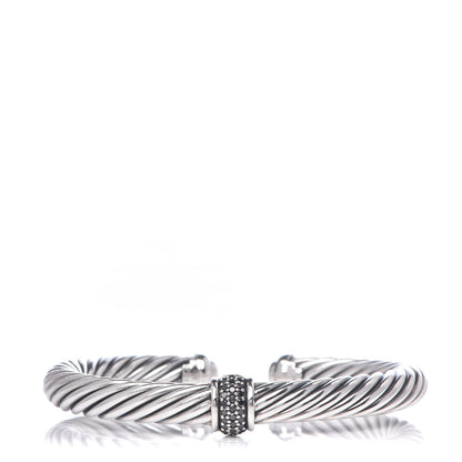 David Yurman Sterling Silver Black Diamond 7mm Cable Classics Station Bracelet 1 of 6