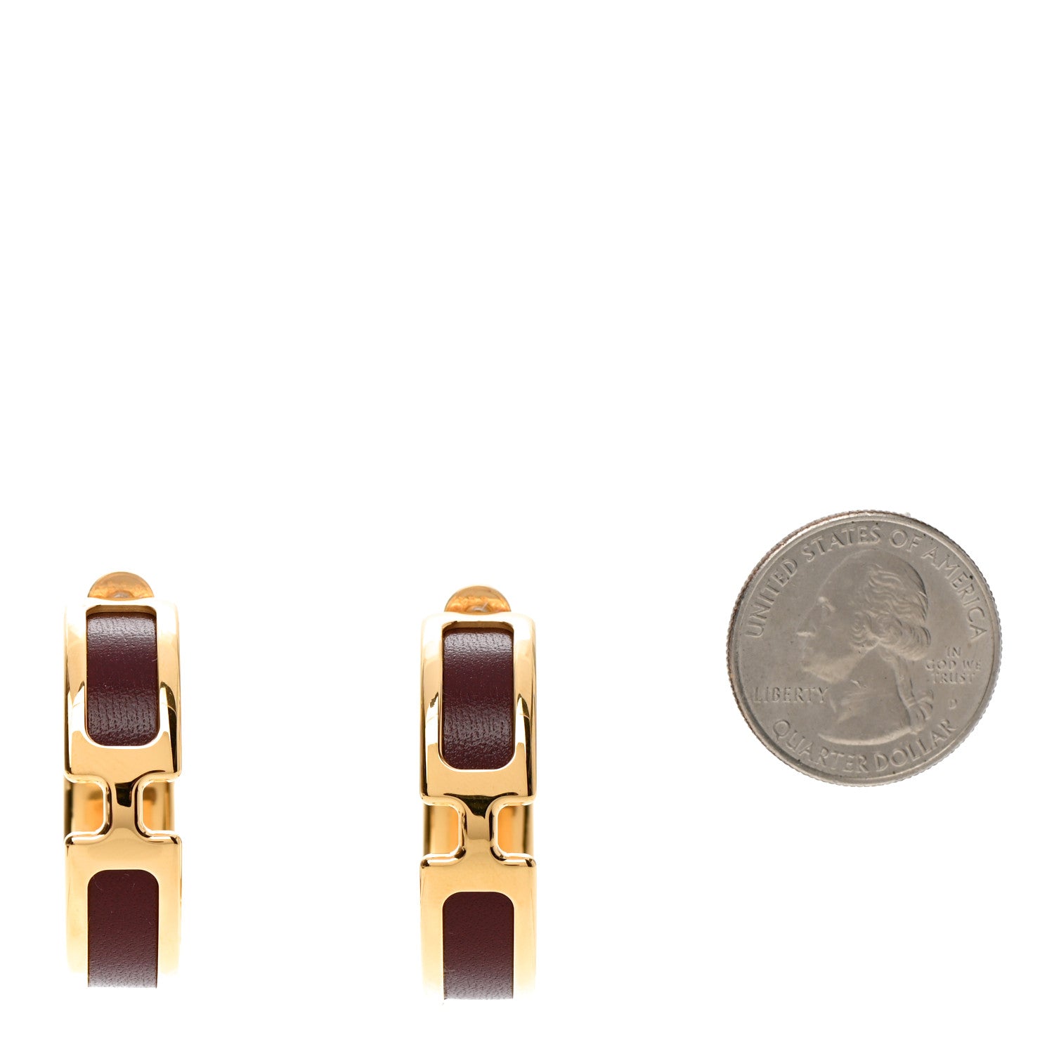 Hermes Gold Box Calfskin Olympe Hoop Earrings Rouge H 2 of 4