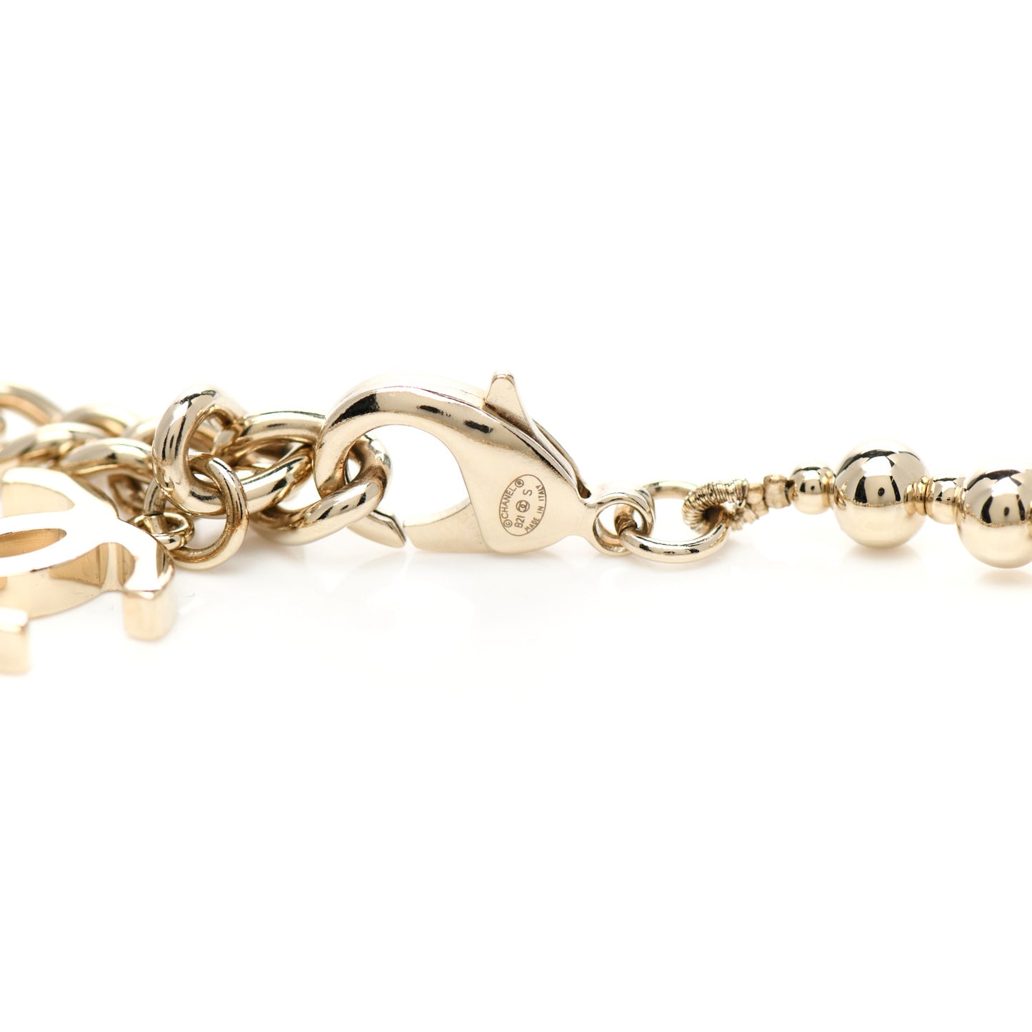 Metal Bead CC Long Necklace Gold