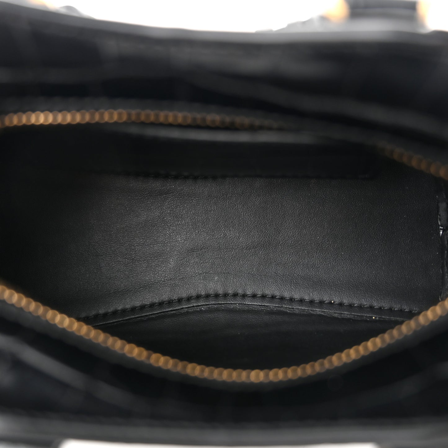 Shiny Supple Calfskin Crocodile Embossed Neo Classic Gold Hardware Nano City Crossbody Black