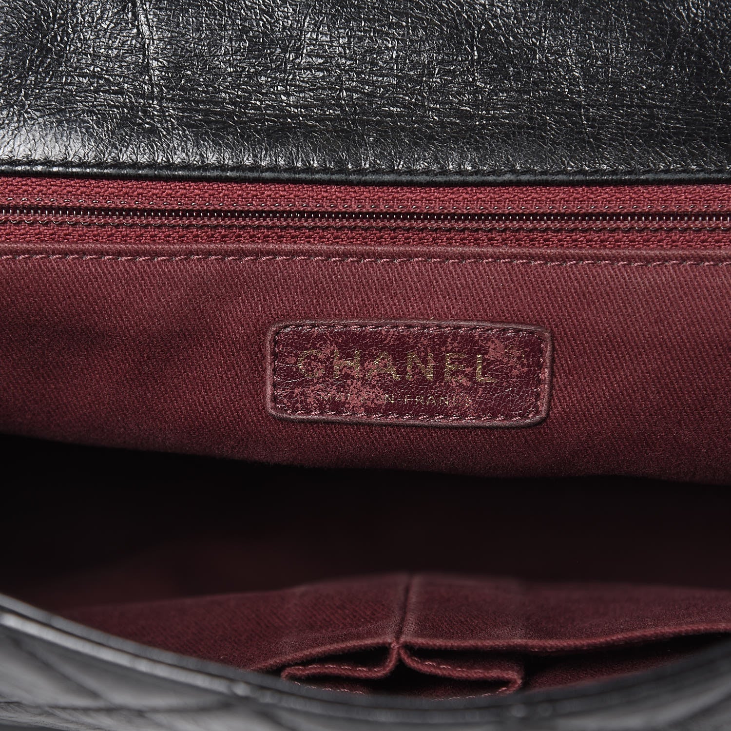 Chanel Glazed Calfskin Castle Rock Large Flap Black Burgundy 6 of 19