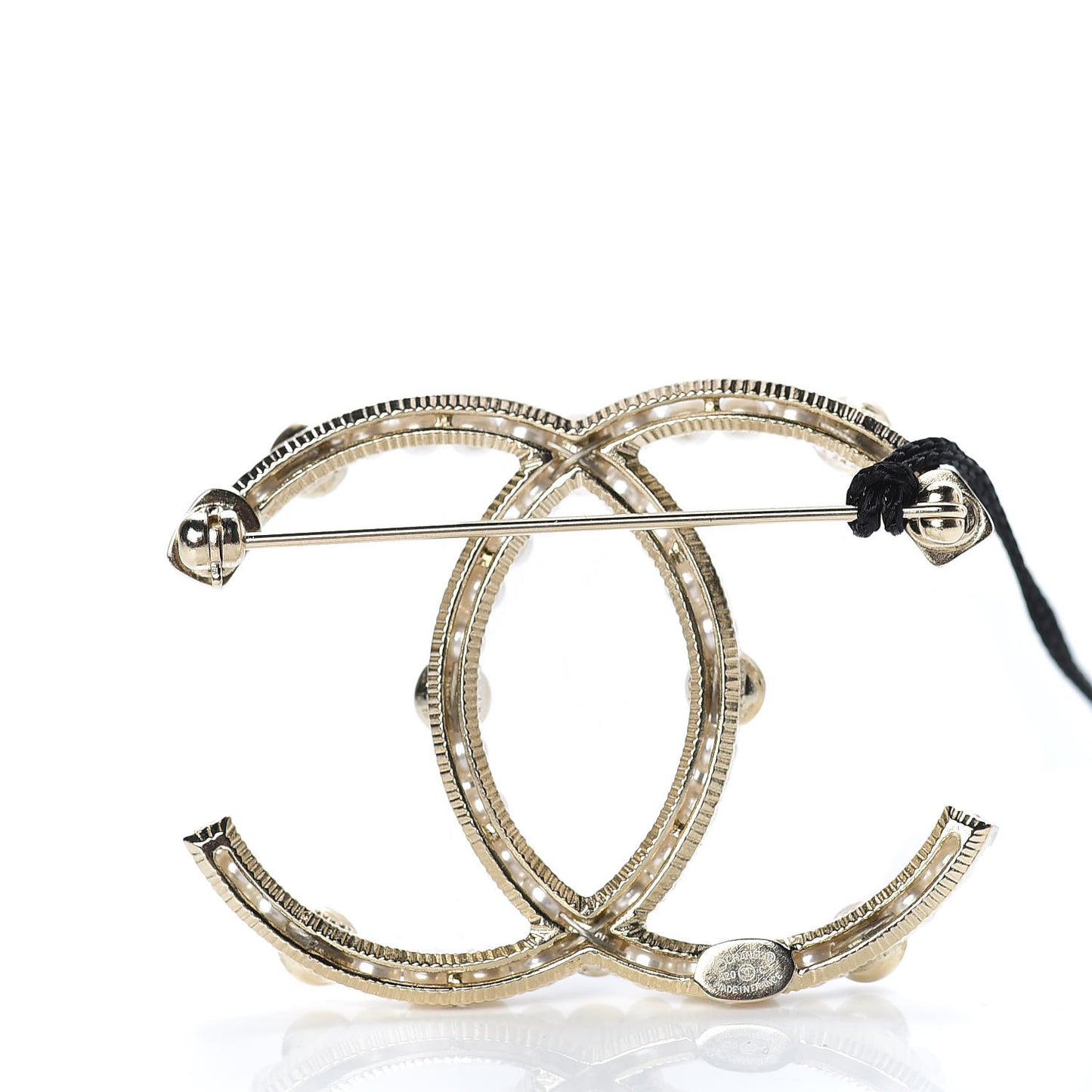 Pearl Crystal CC Charms Brooch Gold