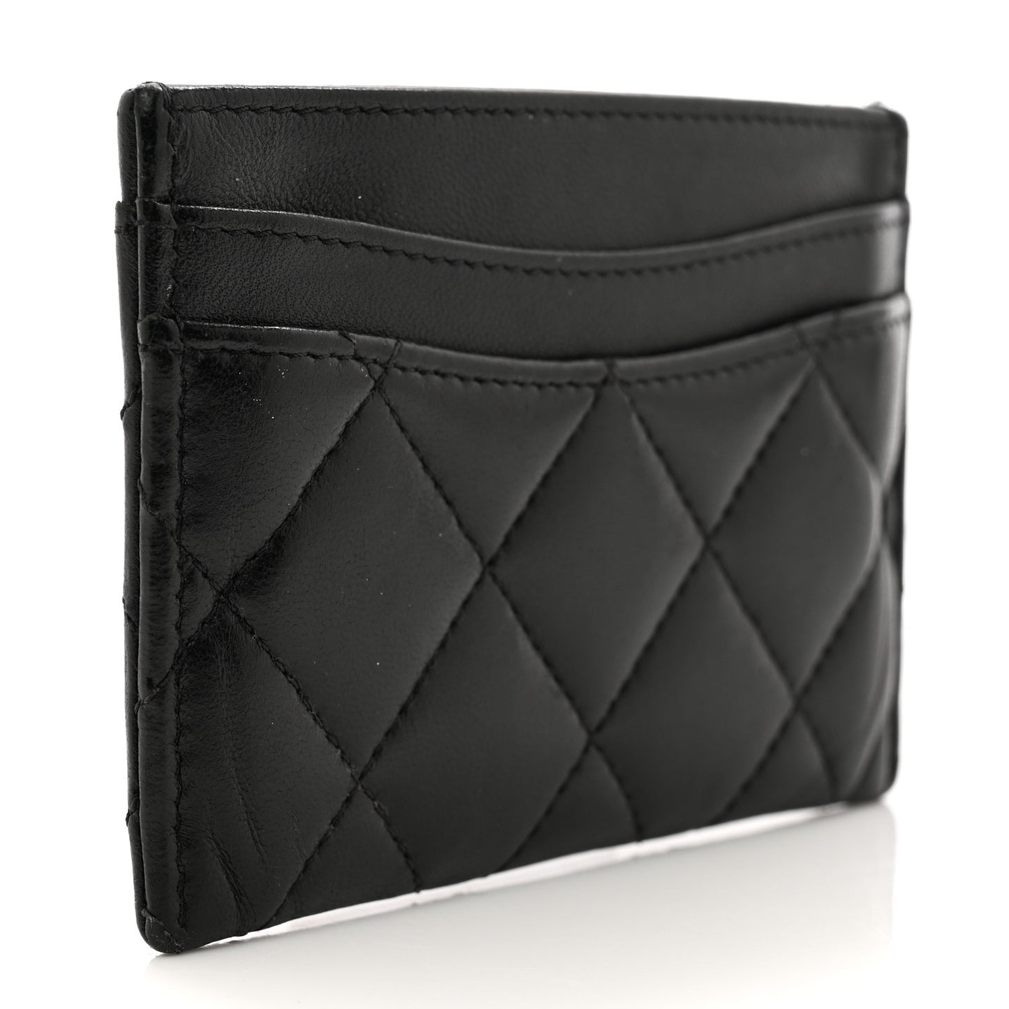 Lambskin Quilted Card Holder Black
