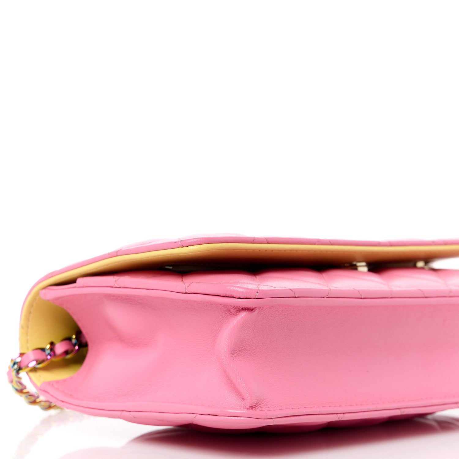 Chanel Lambskin Quilted Wallet On Chain WOC Pink Yellow 10 of 11