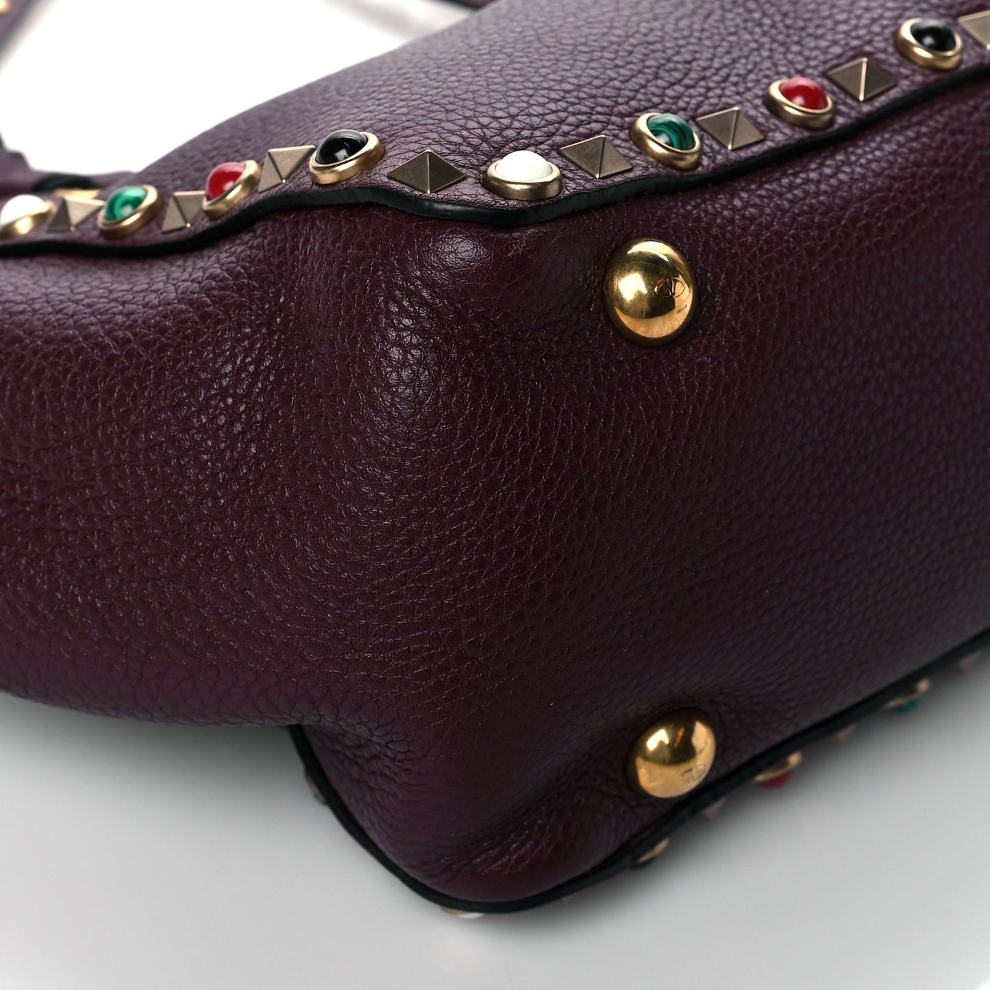 Grained Calfskin Small Rockstud Rolling Tote Rubin