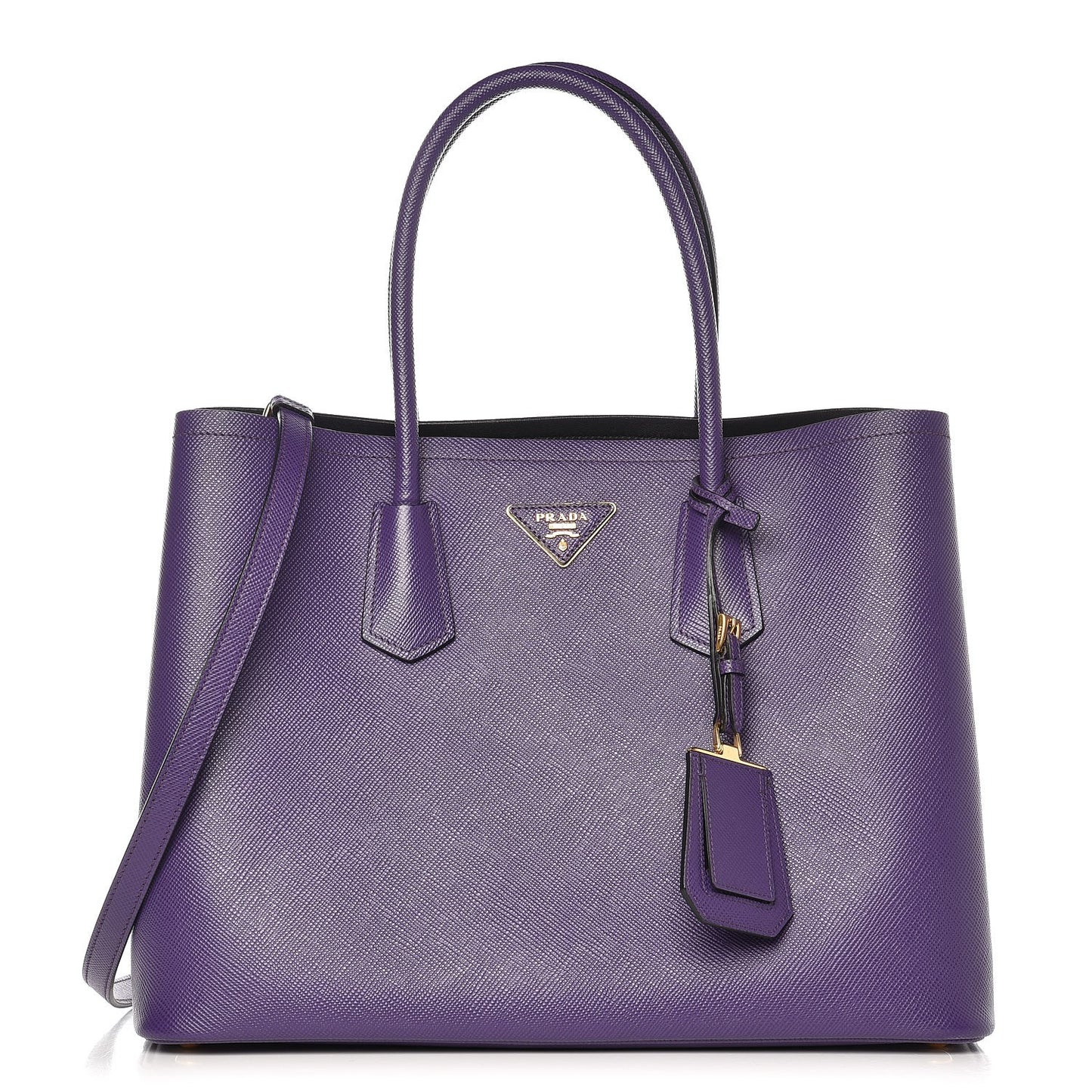Saffiano Cuir Large Double Bag Viola Nero Black