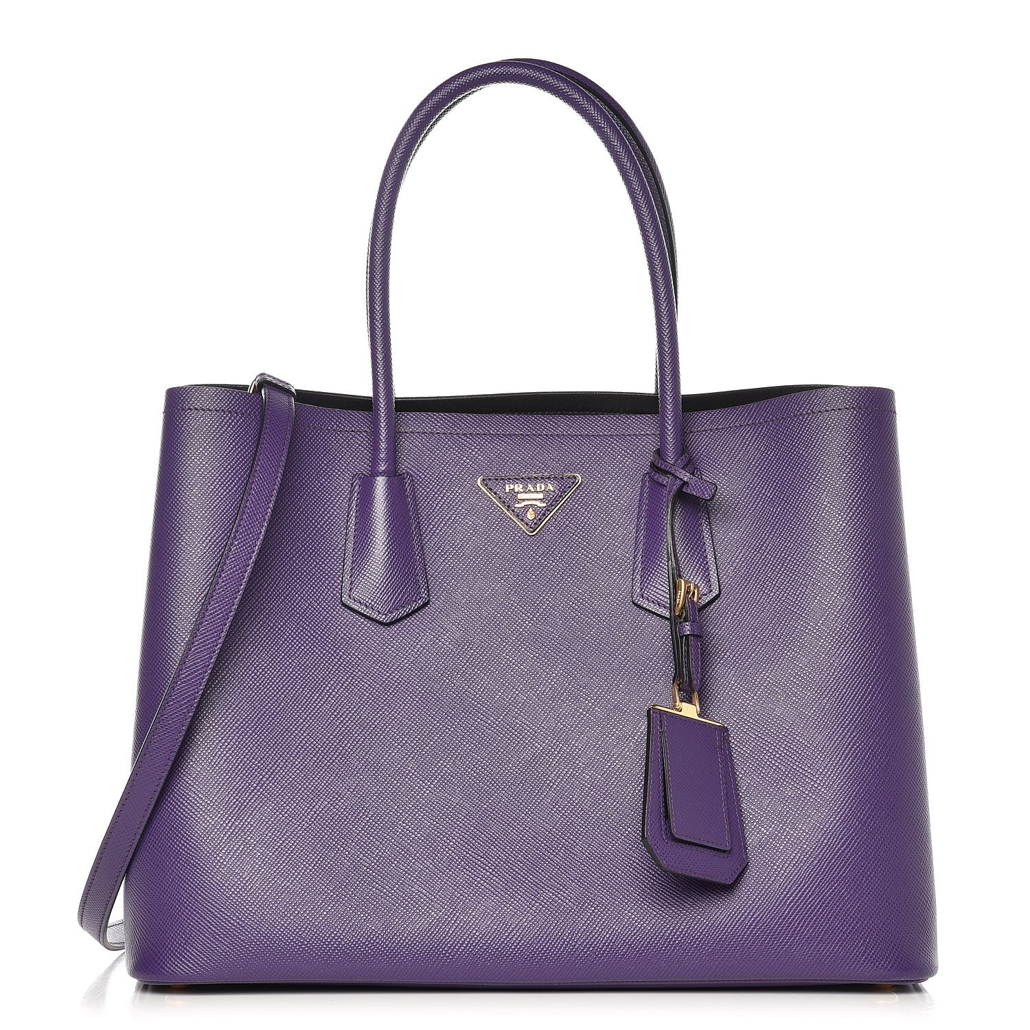 Prada Saffiano Cuir Large Double Bag Viola Nero Black 1 of 8