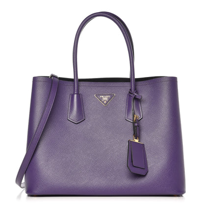 Prada Saffiano Cuir Large Double Bag Viola Nero Black 1 of 8