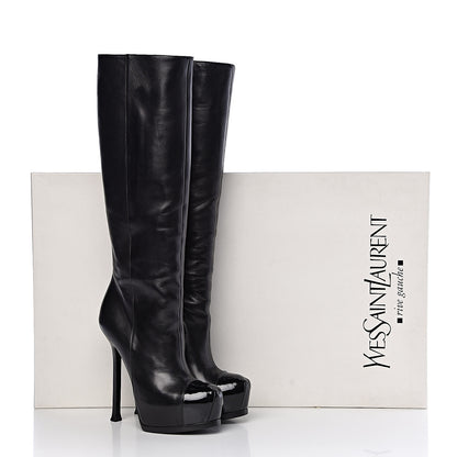 Saint Laurent Nappa Vernice Cap Toe Platform Knee High Boots 37 Black 12 of 12