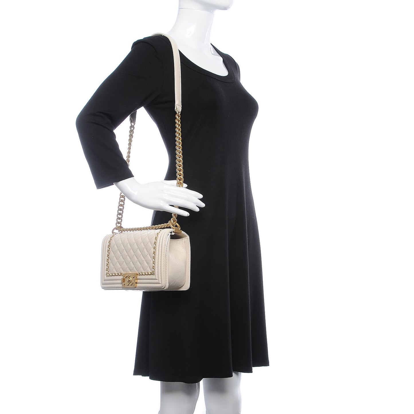 Aged Calfskin Quilted Medium Jacket Boy Flap White