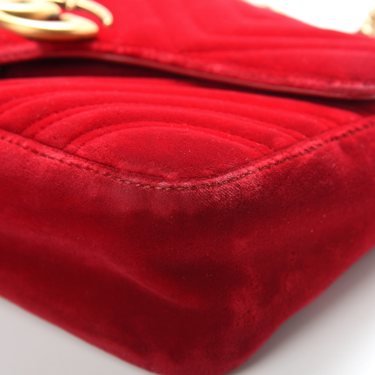 Velvet Matelasse Small GG Marmont Shoulder Bag Hibiscus Red