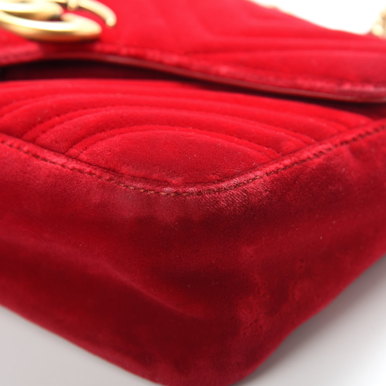 Gucci Velvet Matelasse Small GG Marmont Shoulder Bag Hibiscus Red 10 of 21
