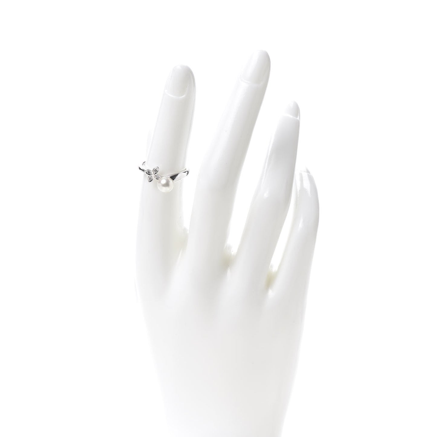 18K White Gold Diamond Akoya Pearl 6mm Flower Ring 51 5.75