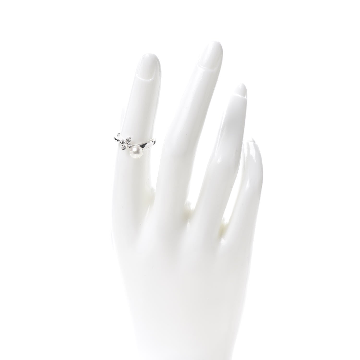Mikimoto 18K White Gold Diamond Akoya Pearl 6mm Flower Ring 51 5.75 2 of 5