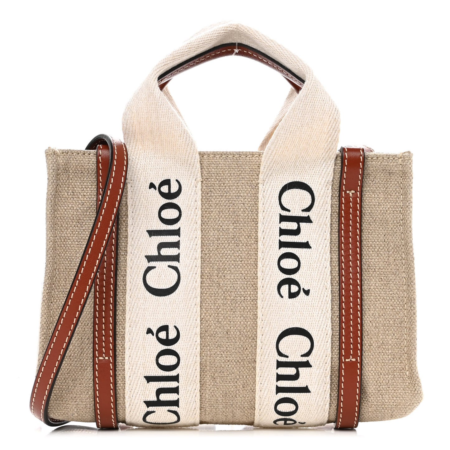 Cotton Calfskin Mini Woody Ribbon Tote White Brown