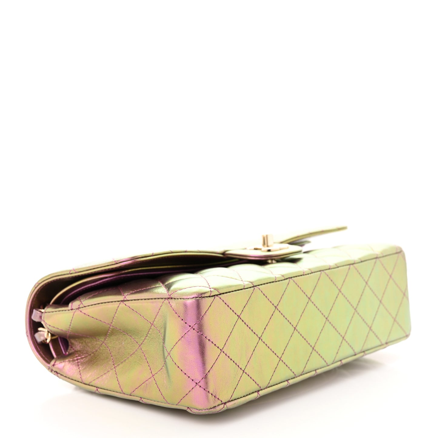 Iridescent Lambskin Quilted Medium Double Flap Purple