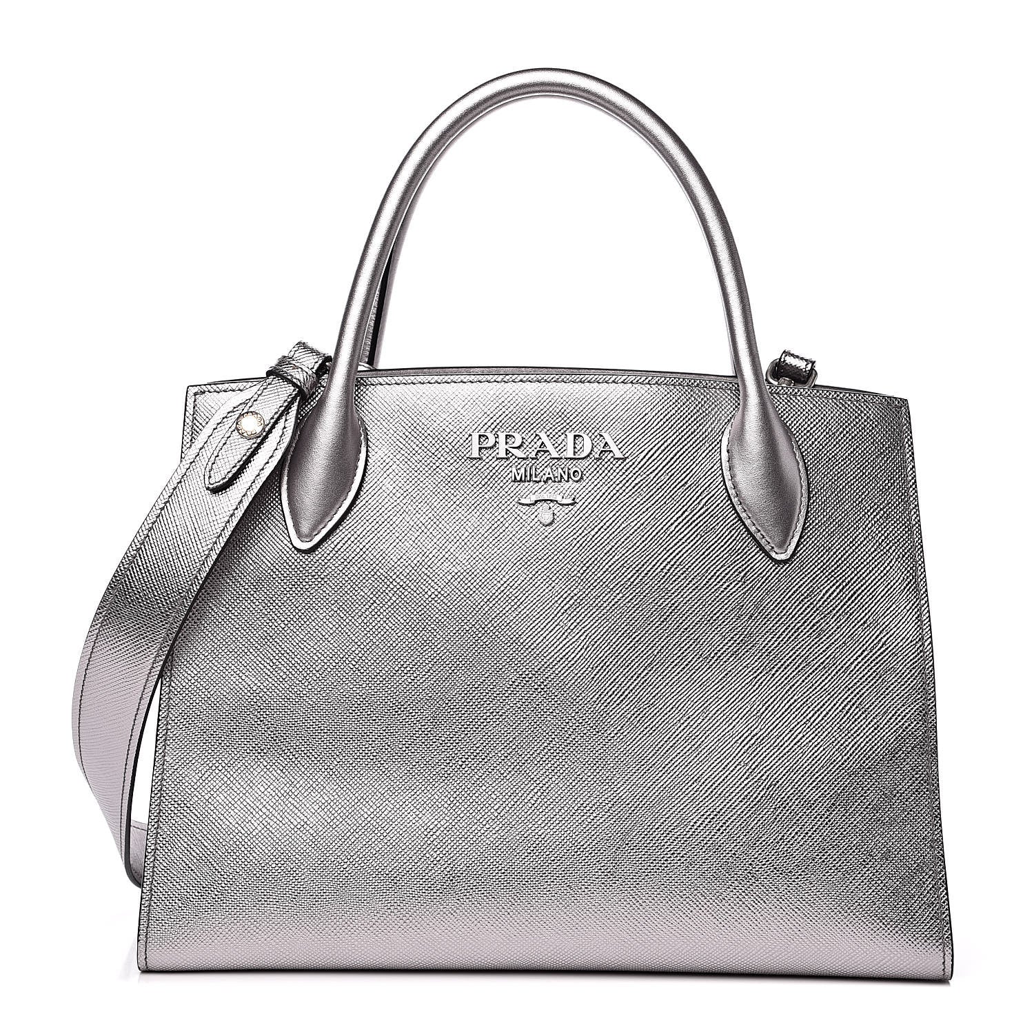 Prada Saffiano Cuir Calfskin Medium Monochrome Top Handle Tote Cromo 1 of 11