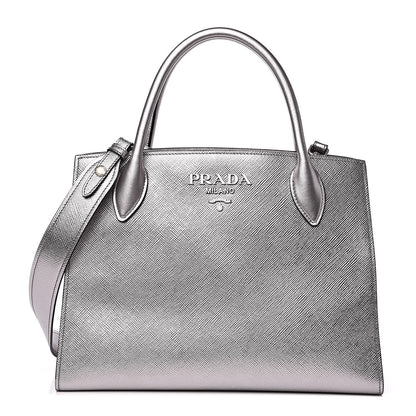 Prada Saffiano Cuir Calfskin Medium Monochrome Top Handle Tote Cromo 1 of 11