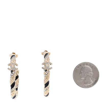 Chanel Crystal Pearl Twist CC Hoop Earrings Gold Black 2 of 4